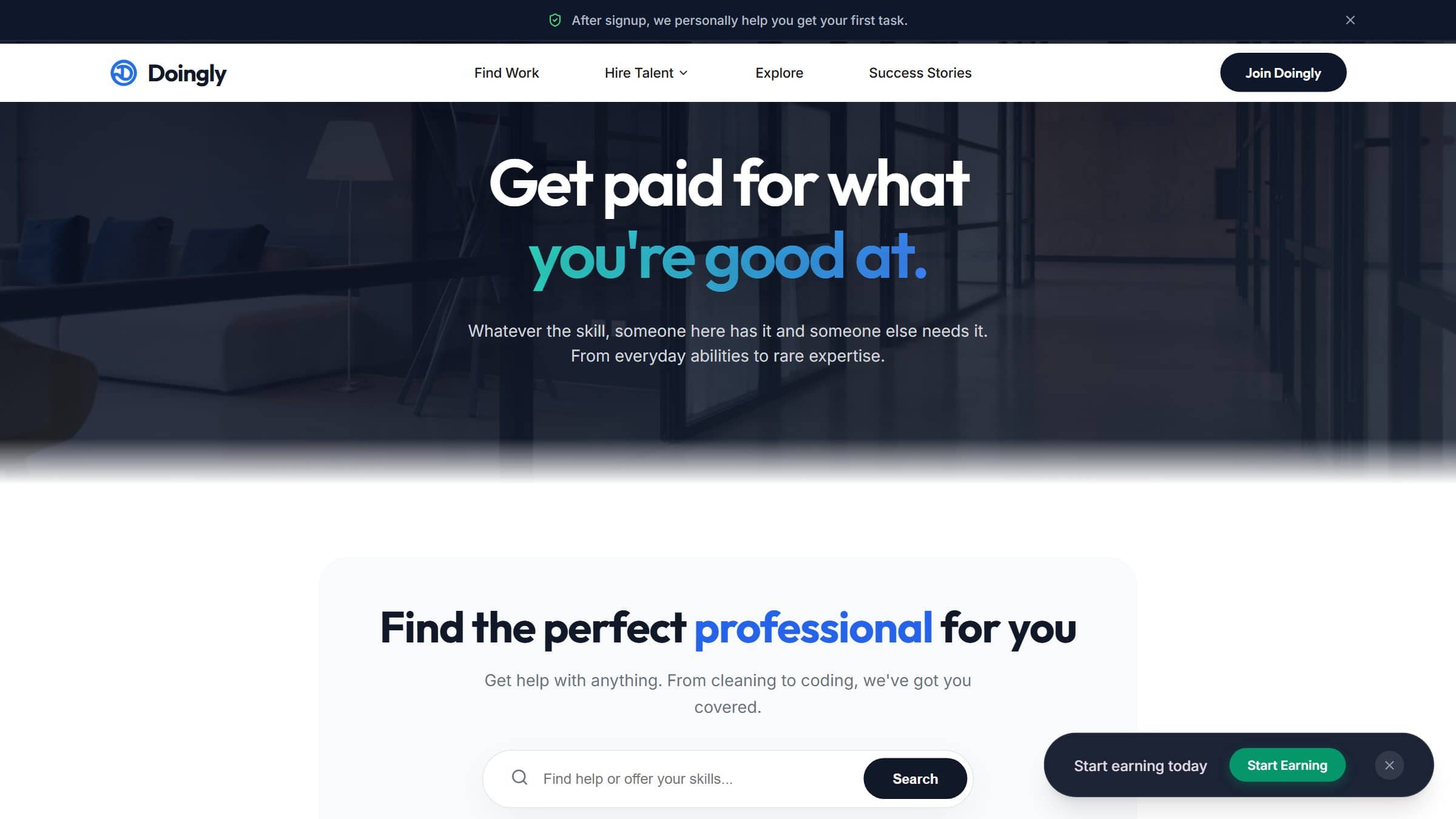Doingly services marketplace homepage